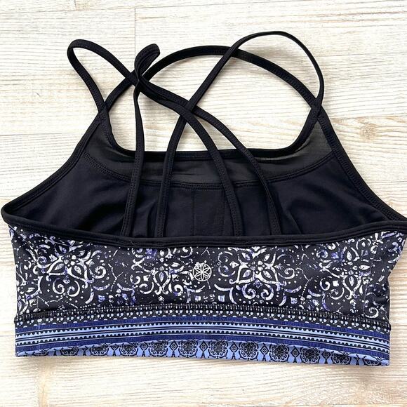 Gaiam Strappy Printed Yoga Sports Bra | Nova Black/Purple Small - Picture 2 of 5